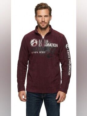 NWT Point Zero Small Earth Exploration Burgundy Quarter-Zip Pullover